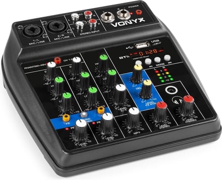 Mengpaneel USB - Vonyx VMM100 - Audio mixer 4-kanaals met Bluetooth en USB mp3 speler