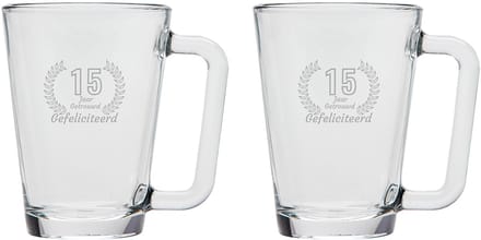 Gegraveerde set Theeglazen 26cl Gefeliciteerd 15 jaar getrouwd