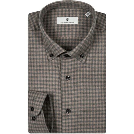 Thomas Maine Overhemd Torino Twill Flanel Gingham Check Button-Down Donker Zand-Grijs / male