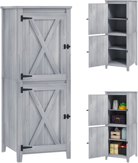 Outsunny-Gartenschrank-Tannenholz-60L x 60B x 160H cm-Hellgrau