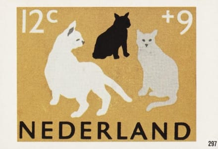 Briefkaart met afbeelding Poezen postzegel