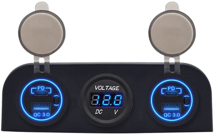 ProRide 12V USB Autolader 4 Poorten - QC3.0 - P19173 - Drievoudig opbouw paneel met Voltmeter