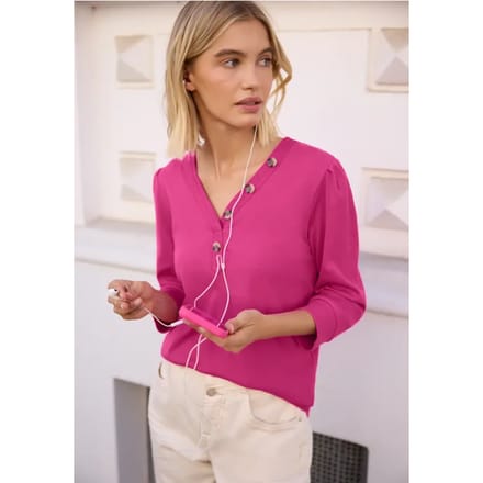 Shirt met 3/4-mouwen, V-hals en knopen