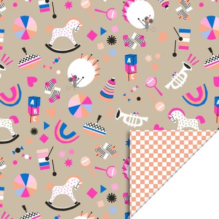 Cadeaupapier 30x200 cm - KLEINE ROLLEN - Toy Story - Check Peach - 2 stuks