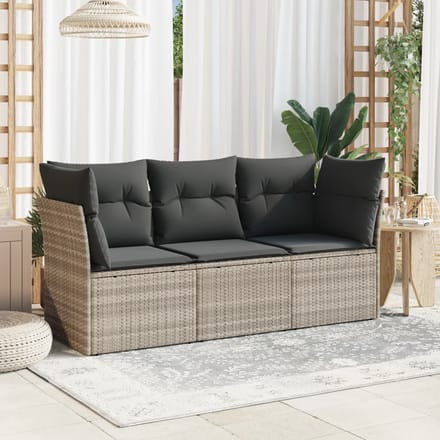 vidaXL - 3-delige - Loungeset - met - kussens - poly - rattan - lichtgrijs