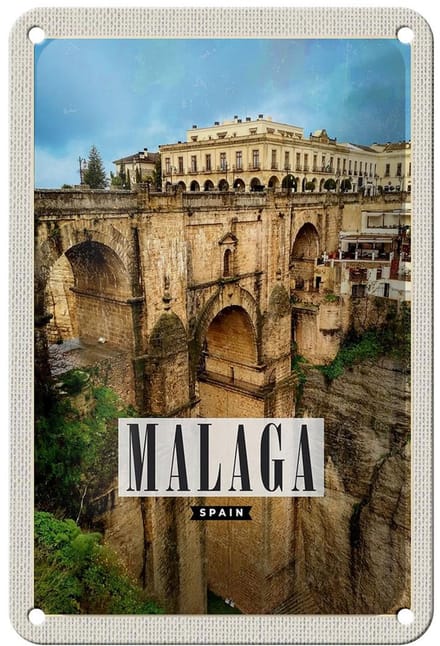 Blechschild Reise 12x18cm Malaga spain Hafenstadt Urlaub Dekoration