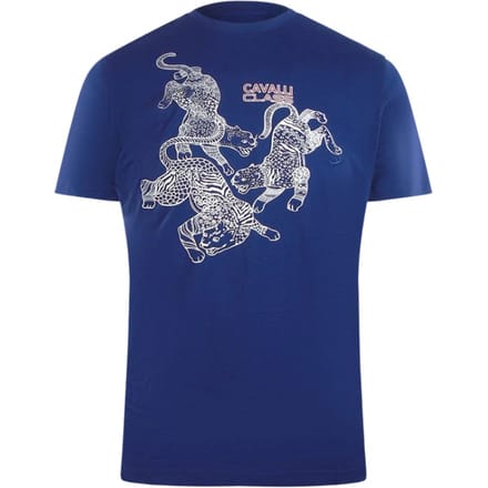Cavalli Class Paisley Leopards-logo Blauw T-shirt