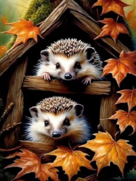 Diamond painting Egels herfst huisje 30x40cm vierkante steentjes