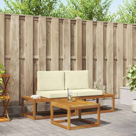 vidaXL - Buiten - bank - set - 3 - st - Naturel - Massief - Acacia - Hout - en - Polyester