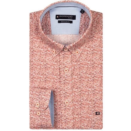 Giordano Overhemd Ivy Allover Mini Leaves Satin Stretch Rood / male