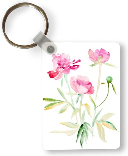 Sleutelhanger - Bloemen - Waterverf - Roze - Uitdeelcadeautjes - Plastic