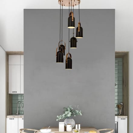 Avonni Hanglamp Esra, zwart, Ø 40 cm, metaal, 6-lamps