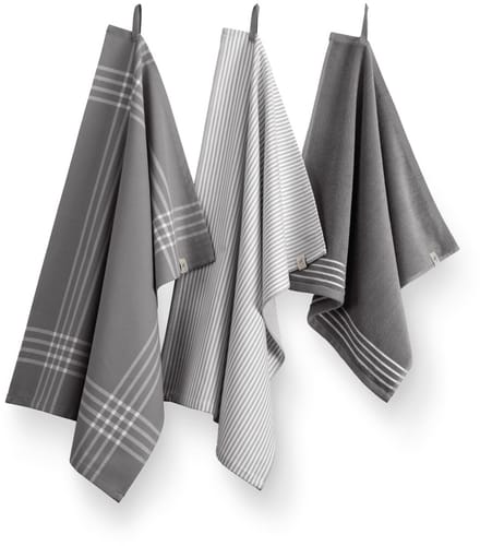 Walra Keukenset Superior Kitchen Set - 2x 50x70 + 1x 50x50 - 100% Katoen - Antraciet / Wit