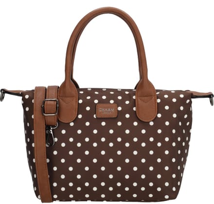 Charm London Buckingham Handtas Crossbody Schoudertas Medium - Dames Tas - Dots - Stippen - Wit Donker Bruin