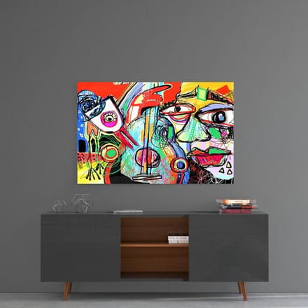 Abstract Glasschilderij - Vogel - Cello - Wall Art - Moderne Glazen Schilderijen