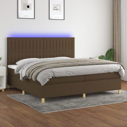 vidaXL - Boxspring - met - matras - en - LED - stof - donkerbruin - 200x200 - cm