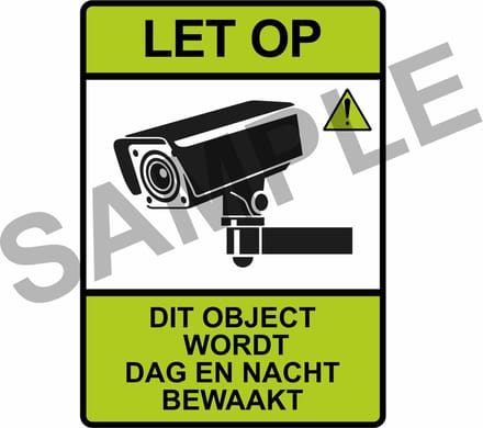 5 stuks Sticker - Let op - Camerabewaking - Groen - nederlandstalig- 7x5cm