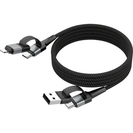 Ansmann 1700-0188 USB-kabel USB-A stekker, USB-C stekker, Apple Lightning stekker 120 cm Zwart Textielmantel