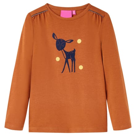 vidaXL - Kindershirt - met - lange - mouwen - 140 - cognackleurig