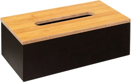 5Five Tissuedoos - 25x13x9 cm - zwart - zakdoekjes box - MDF hout - bamboe deksel
