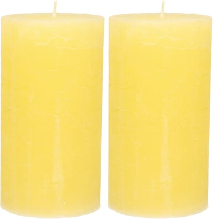 Atmosphera Stompkaars - 2x - geel - 7 x 13 cm - rustiek model - cilinderkaars - kaars