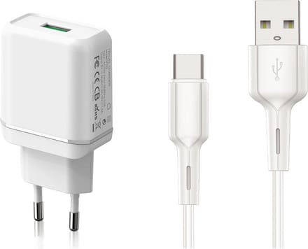 18w usb Stekker met Versterkte usb C naar usb Kabel - Quick Charge 3.0 - Snellader