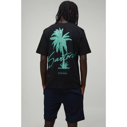 Regular Fit T-shirt & Short Set Met Palmboomprint | Black | Size Medium