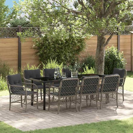 vidaXL - Tuin - Eettafel - Set - 9 - st - Grijs - poly - rattan
