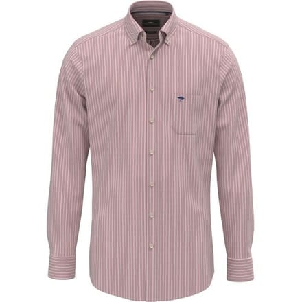 Fynch-Hatton Overhemd Washed Oxford Fine Stripe Cranberry Red / male
