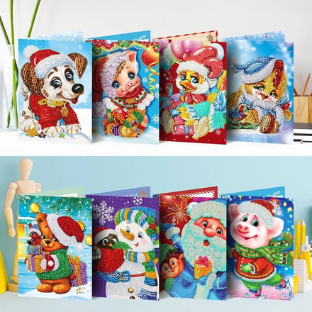 Huntex Diamond Painting Kerstkaarten - 8 Stuks 13x18cm - Complete Set