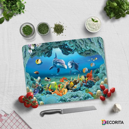 Aquarium Patroon Tempered Glas Snijplank 30cm × 40cm - Glassnijplank