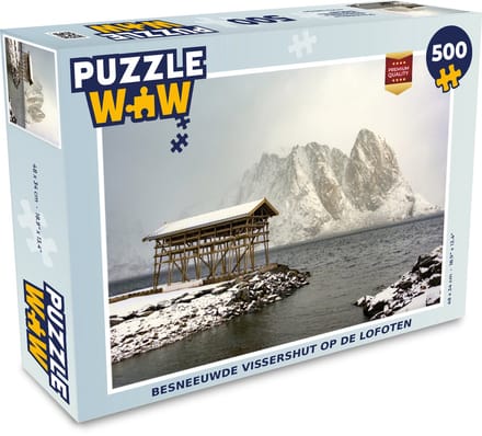 Puzzel Besneeuwde vissershut op de Lofoten - Legpuzzel - Puzzel 500 stukjes