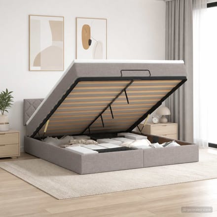 vidaXL - Ottoman - bed - met - matras - met - hoofdeinde - Taupe - 180 - x - 200 - cm - Stof