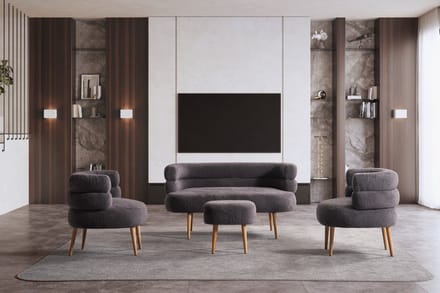 BSS Barel - Moderne Zitset - 2 Fauteuils, Tweezitsbank & Poef - Antraciet