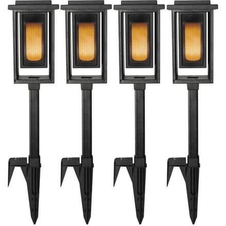KS Verlichting Set van 4 LED Solar Fakkel Tuinlamp Zwart