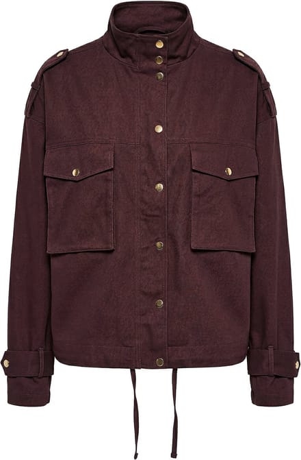 Studio Untold - Dames - Utility-jas oversized grote zakken opstaande kraag - Chocolade - Maat 58+