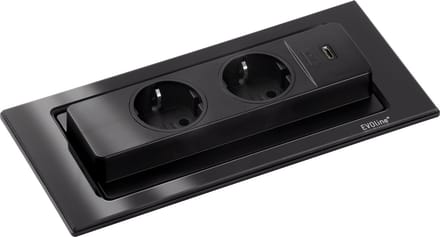 Evoline backflip mat zwart 2x stopcontact en USB-C lader
