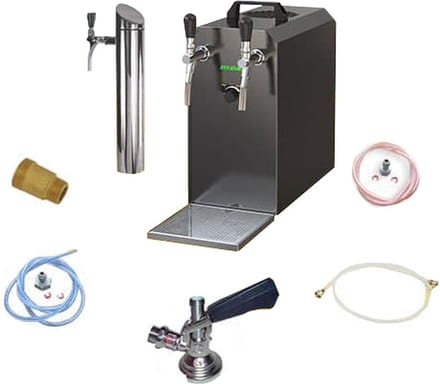 Complete onderbouwset - Biertap, Thuistap, Bierkoeler, Bier dispenser, Bier machine, Droogkoeler - STREAM 50K met luchtpomp, 2-kranen, 55 l/uur, BLACK EDITION, Type D,Type D
