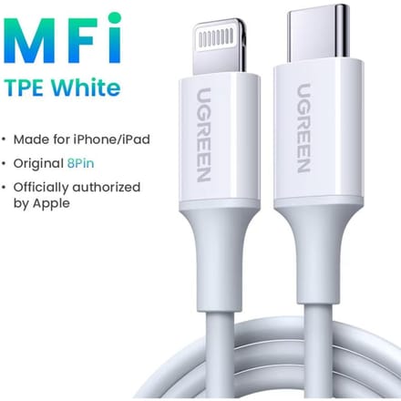 UGREEN Convient pour le câble de chargement Apple câble de données Type-C charge rapide PD30/20W vers Lightning iPhone 14/13 téléphone 2m blanc