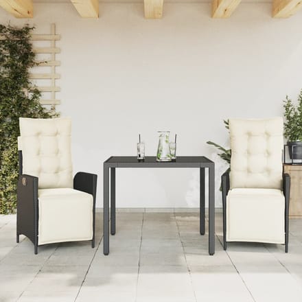 vidaXL - 3-delige - Tuinset - met - kussens - poly - rattan - zwart