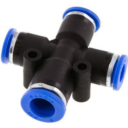 6mm x 8mm Cross PA 66 Insteekfitting 3 Aansluitingen NBR