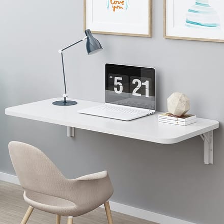 Inklapbare Wandtafel - Opklapbureau Klaptafel - Ruimte Besparen - Zwevend Bureau Ontwerp - Draagt 50 kg - Wit