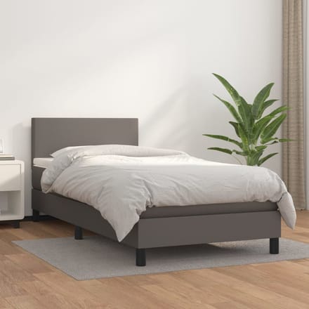 vidaXL - Boxspring - met - matras - kunstleer - grijs - 80x200 - cm