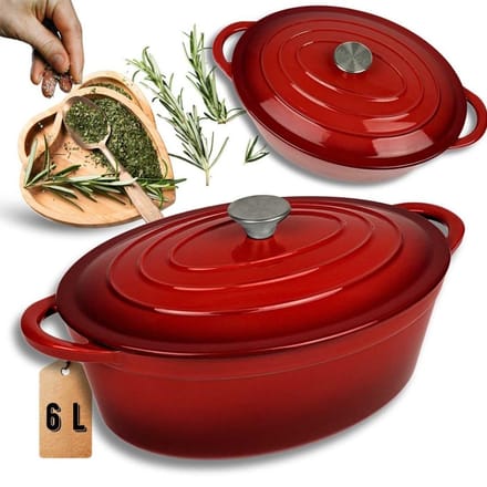 Gietijzeren Braadpan met Emaille 6L - Rood