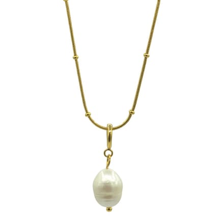 Goudkleurige ketting met echte parel hanger - Verguld staal - 40 - 45.5 cm
