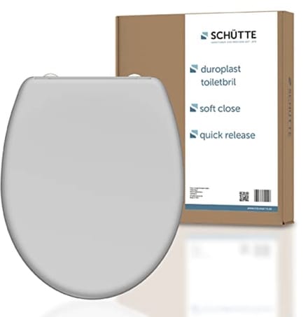 Wc-bril grijs met soft-close en quick-release, Duroplast toiletdeksel O-vorm, universeel passend