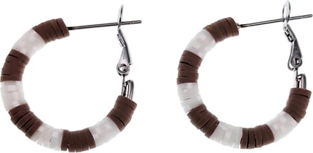 ∅27mm Oorbellen Dames - RVS - Oorringen met Bruin-Gebroken Wit Polymeerklei