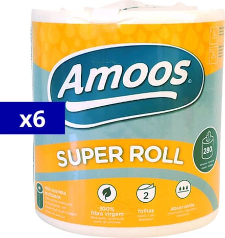 Amoos 2-laagse keukenrol XXL (6 rollen) - Keukenrollen - Extra groot formaat - 280 vellen per rol
