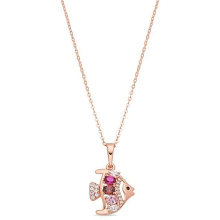 Collier - LUXENTER - Mahdas - Finition or rose 18 carats - Zircone multicolore - Alliage métallique pur