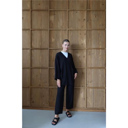 Kreukellook Textured Kimono Pak Zwart